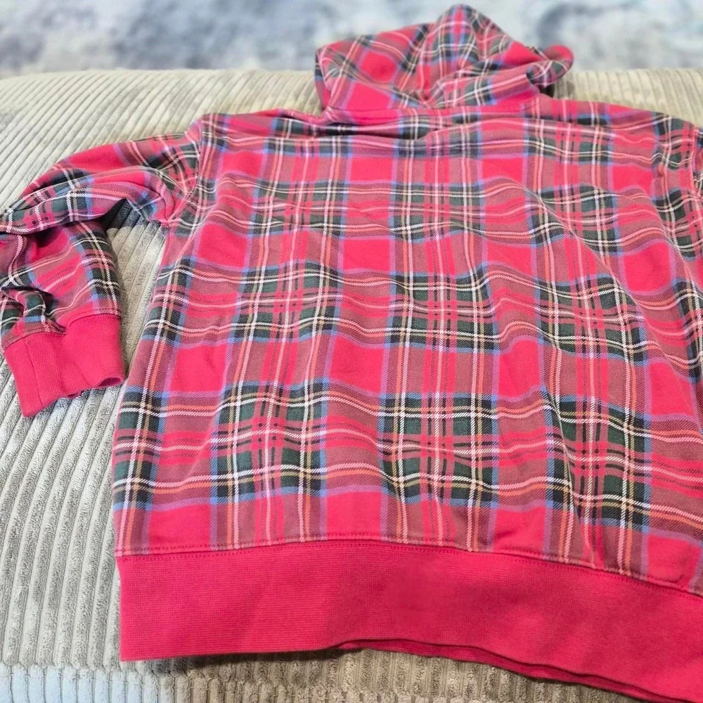 GAP Teen Boys Red Plaid Pullover Fleece Hoodie Size 8